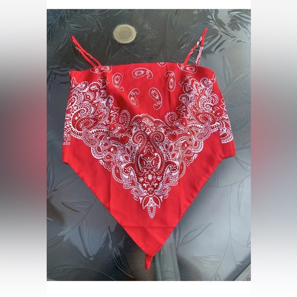 Silky Red & White Bandana Crop Top size Medium Adjustable - Picture 1 of 6
